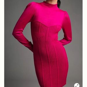 NWT Anthropologie Pink Sweetheart Neckline Turtleneck Sweater Dress Small S
